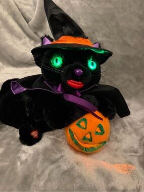 CAT Singing Animated Halloween Witch Pumpkin Plush BLACK MAGIC WOMAN 2007